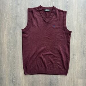 Polo by Ralph Lauren Men's V-Neck Sweater Vest - Burgundy with Navy Logo